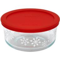 Pyrex Simply Store Holiday 4-Cup Round Storage Set with Plastic Covers, Set of 4, Multiple Patterns