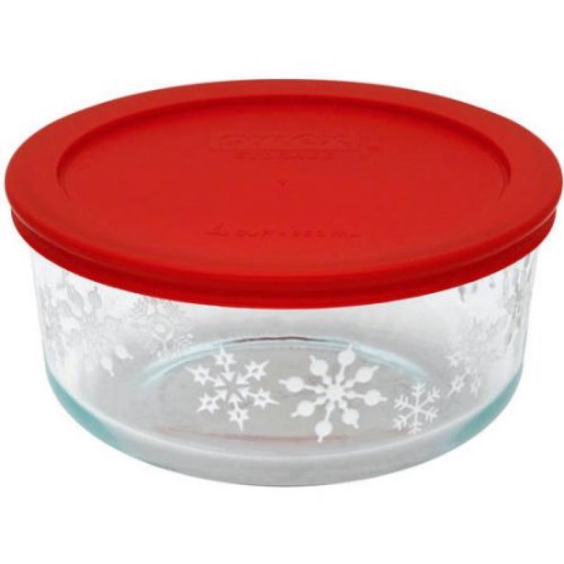 Pyrex Simply Store Holiday 4-Cup Round Storage Set with Plastic Covers, Set of 4, Multiple Patterns