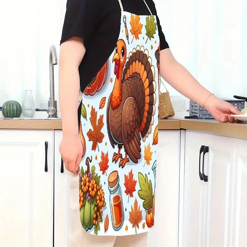 Thanksgiving-Themed Linen Apron - Stain & Oil Resistant, Perfect For Cooking, Baking, Gardening & Crafts