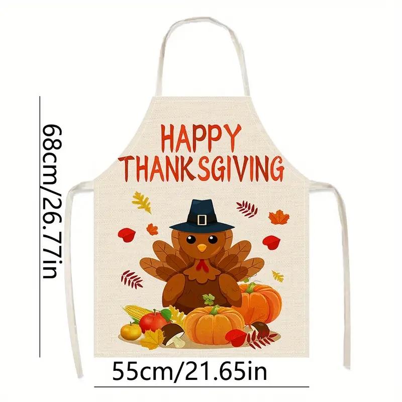 1pc Cartoon Turkey Print Kitchen Apron - Water-Resistant, Oil-Proof, Adjustable Neck, Woven Fabric Cooking Bib for Chef, Household, Grilling - 100% Polyester, Fun Design for Thanksgiving