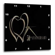 3dRose Two Gold Hearts 50th Anniversary, Wall Clock, 15 by 15-inch