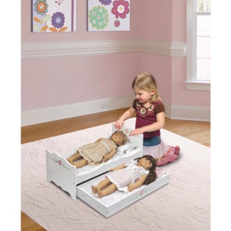 Badger Basket White Rose Doll Bed with Trundle, Fits American Girl and My Life As Dolls