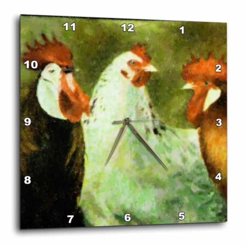 3dRose Just Us Roosters, Wall Clock, 10 by 10-inch