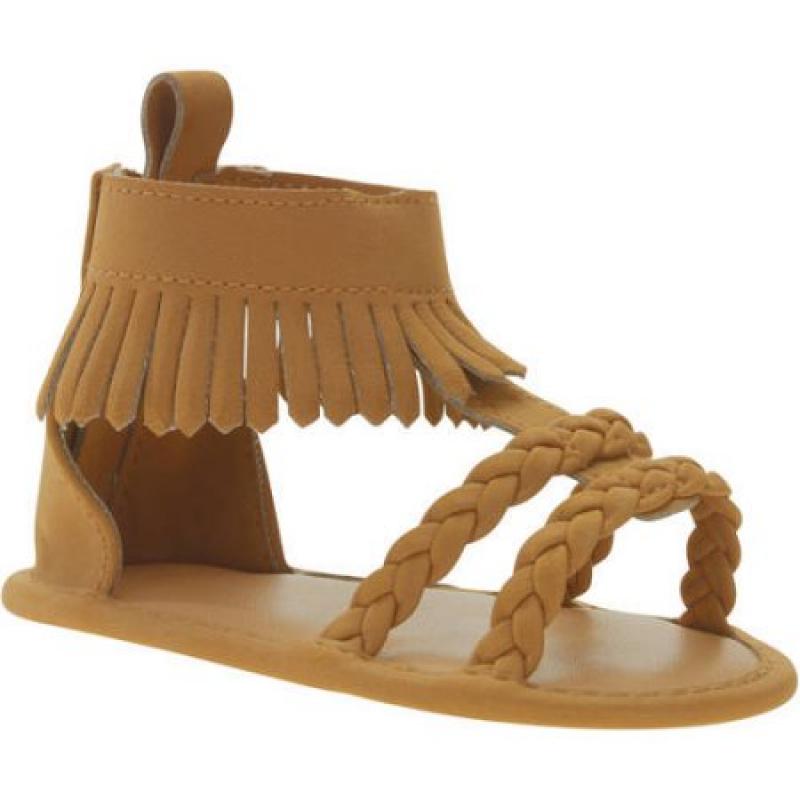 First Steps By Stepping Stones Newborn Baby Girl Faux Suede Braided Fringe Sandal