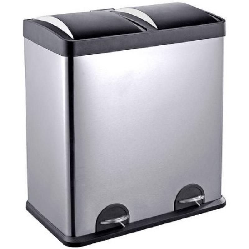 Step N&#039; Sort 16-Gallon 2-Compartment Stainless Steel Trash and Recycling Bin