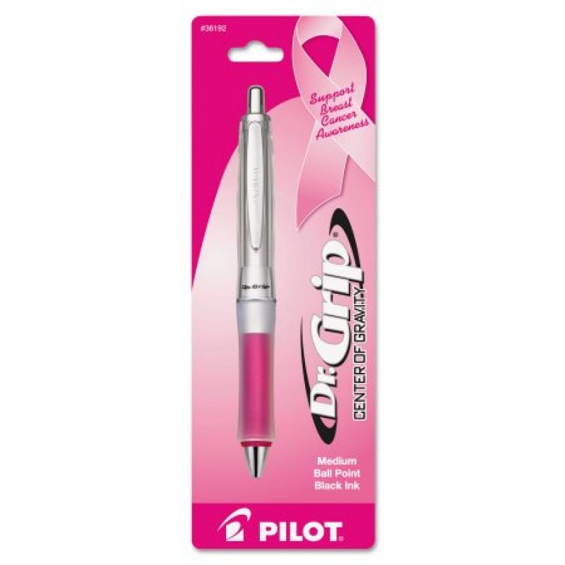 Pilot Dr.Grip Center of Gravity Pink Ribbon Retractable Ball Point Pen, Black Ink, 1mm