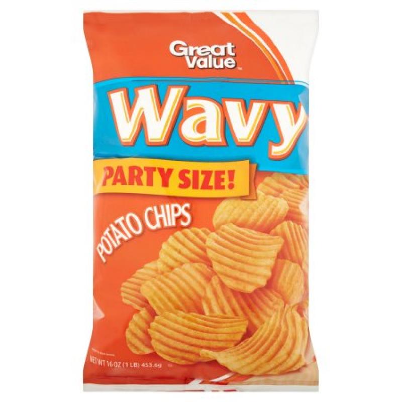 Great Value Wavy Potato Chips Party Size, 16 oz