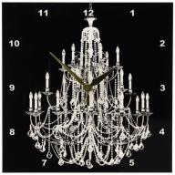 3dRose Chic White Chandelier with Black damask, Wall Clock, 10 by 10-inch