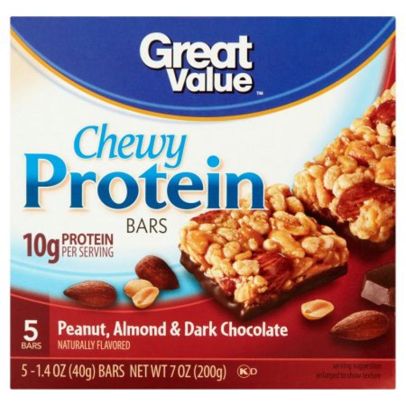 Great Value Peanut, Almond & Dark Chocolate Chewy Protein Bars, 1.4 oz, 5 count