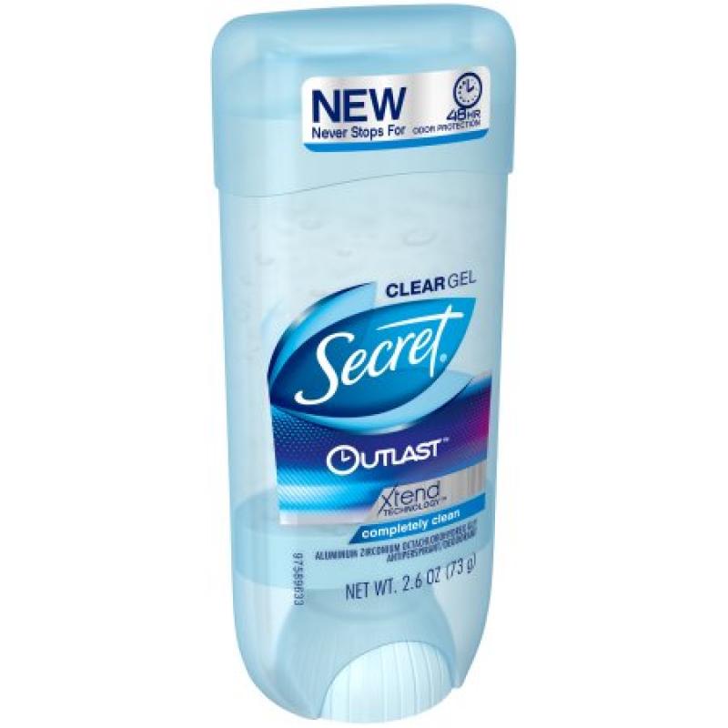 Secret Outlast Xtend Completely Clean Clear Gel Antiperspirant/Deodorant, 2.6 oz