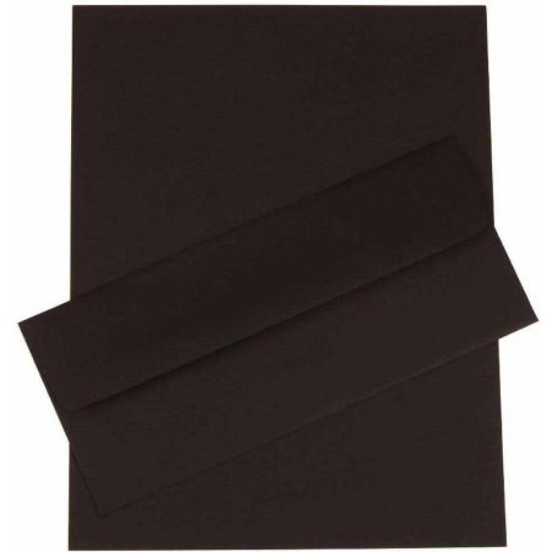 JAM Paper Recycled Business Stationery Sets with Matching #10 Envelopes, Black Linen, 50-Pack