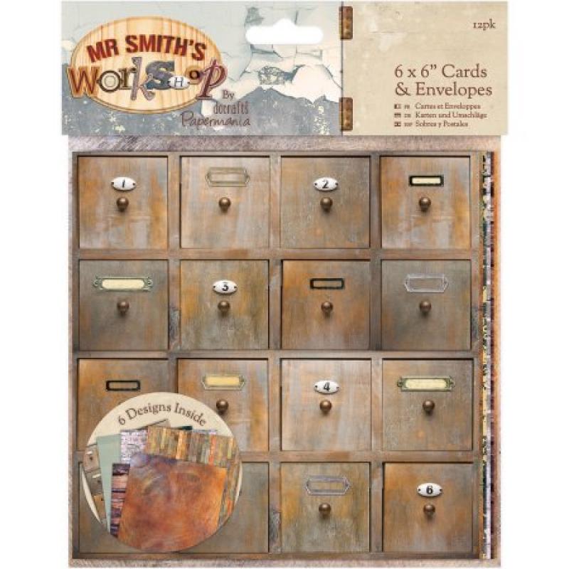 Papermania Mr. Smith&#039;s Workshop Cards with Envelopes, 6" x 6" 12pk