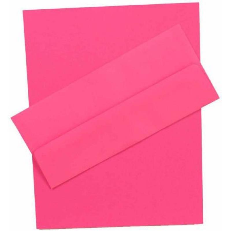 JAM Paper Brite Hue Business Stationery Sets with Matching #10 Envelopes, Ultra Fuchsia Pink, 100-Pack