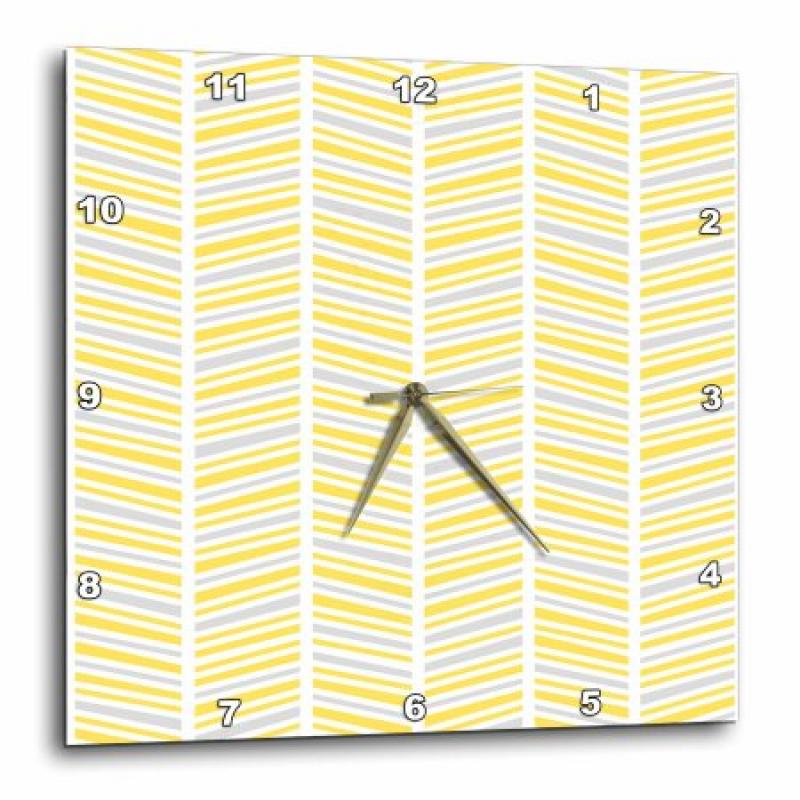 3dRose Herringbone Pattern Yellow Gray and White, Wall Clock, 13 by 13-inch