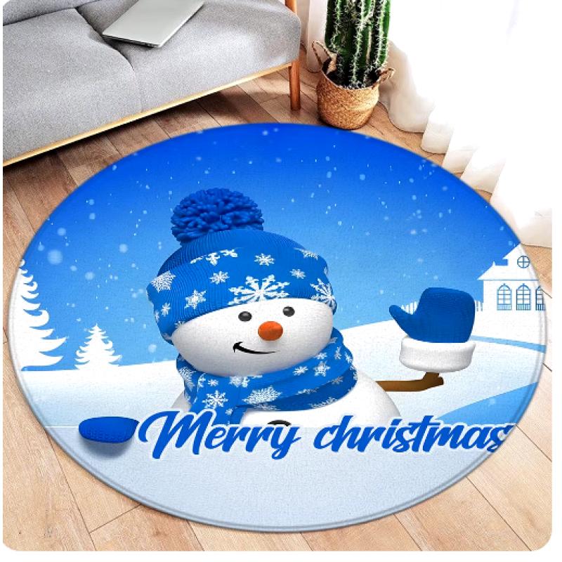 Winter Christmas Round Carpet Cute Snowman Xmas Tree Gift Rabbit Deer Forest Snowflake Home Living Room Bedroom Decor Floor Rugs