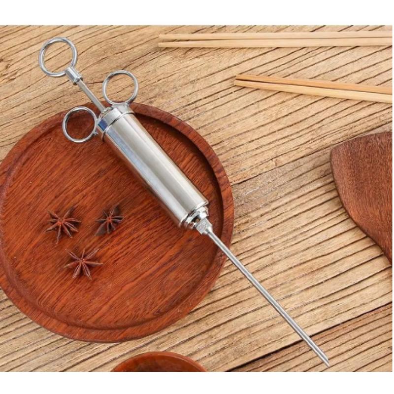 2OZ Stainless Steel Meat Syringe Kit Roast Turkey Barbecue Sauce Flavor Needle Spice Syringe Cooking Send Brush BBQ Tools