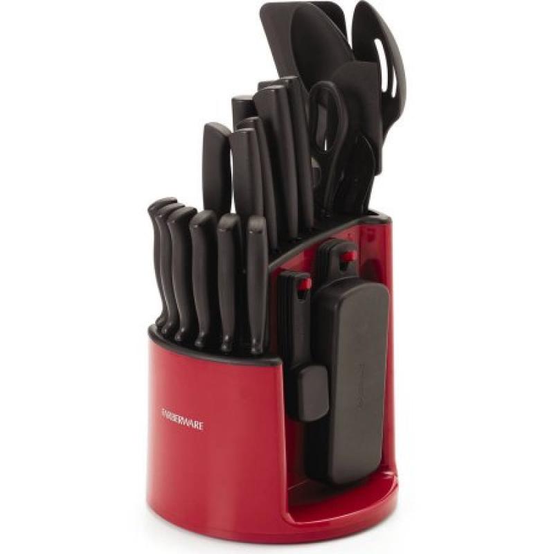 Farberware 30-Piece Spin N Store Cutlery Set, Red
