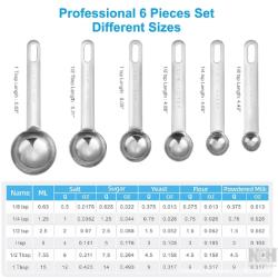 Stainless Steel Measuring Spoons Cups Set Small Tablespoon with Bonus Leveler Etched Markings Removable Clasp Kitchen Gadgets