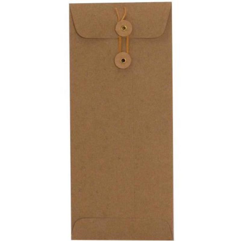 JAM Paper #10 4-1/8" x 9-1/2" Policy 100 Percent Recycled Button and String Envelopes, Brown Kraft Paper Bag, 25-Pack