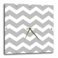 3dRose Gray and white zig zag chevron pattern. Light grey silver zigzags, Wall Clock, 15 by 15-inch