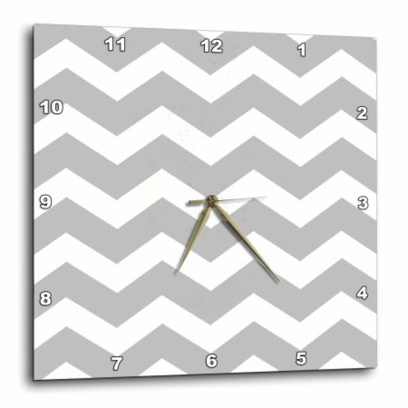 3dRose Gray and white zig zag chevron pattern. Light grey silver zigzags, Wall Clock, 15 by 15-inch
