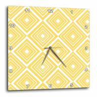 3dRose Yellow Diamond Geometric Pattern, Wall Clock, 15 by 15-inch