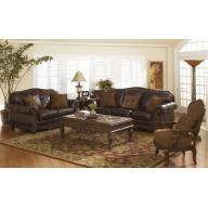 Ashley North Shore 3 Piece Leather Sofa Set with Chair in Dark Brown
