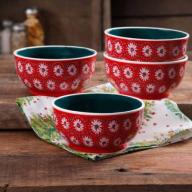 The Pioneer Woman Holiday Daisy 6" Non-Footed Bowl, Set of 4