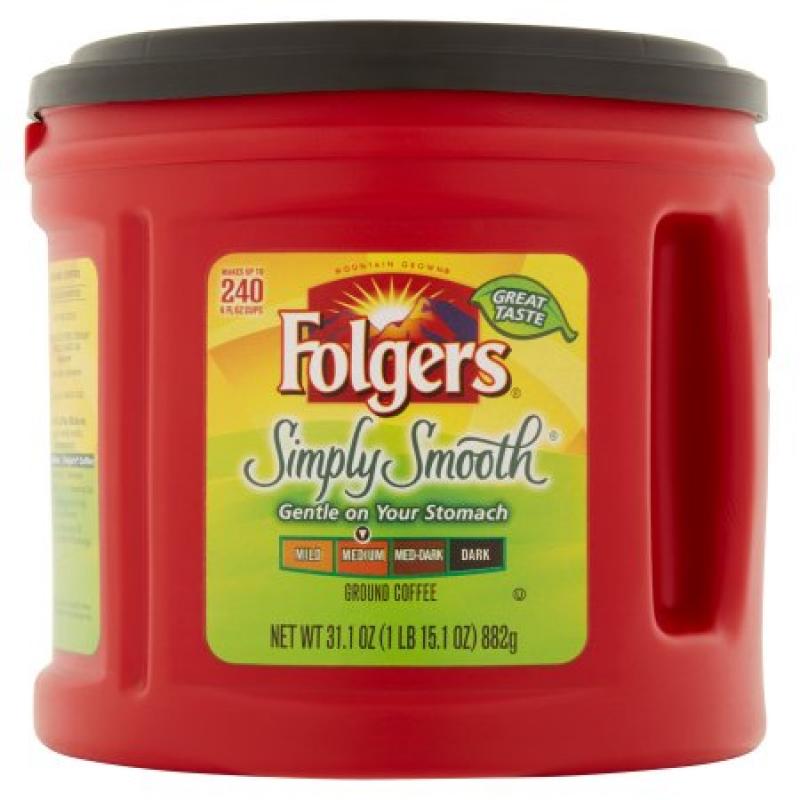 Folgers Simply Smooth Medium Roast Ground Coffee, 31.1 oz