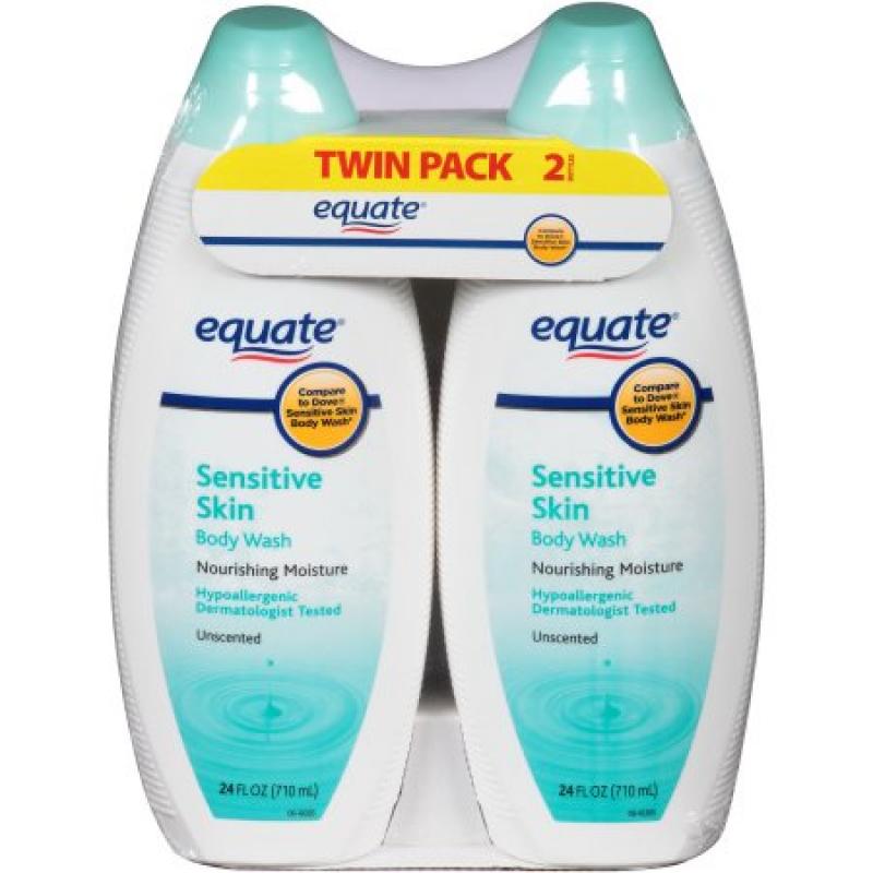 Equate Sensitive Skin Unscented Body Wash, 24 fl oz, (Pack of 2)