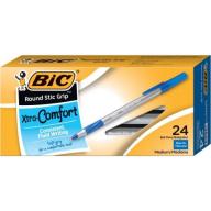BIC Round Stic Grip Xtra Comfort Ball Pen, Medium Point (1.2 mm), Blue Ink, 24-Count