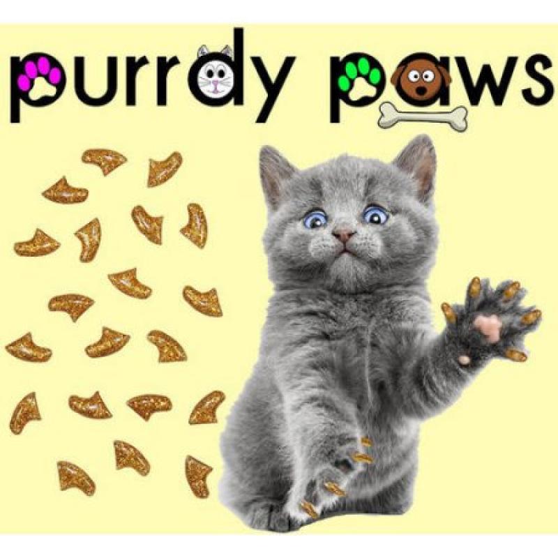 Purrdy Paws Soft Nail Caps for Cats, 40-Pack, Gold Glitter
