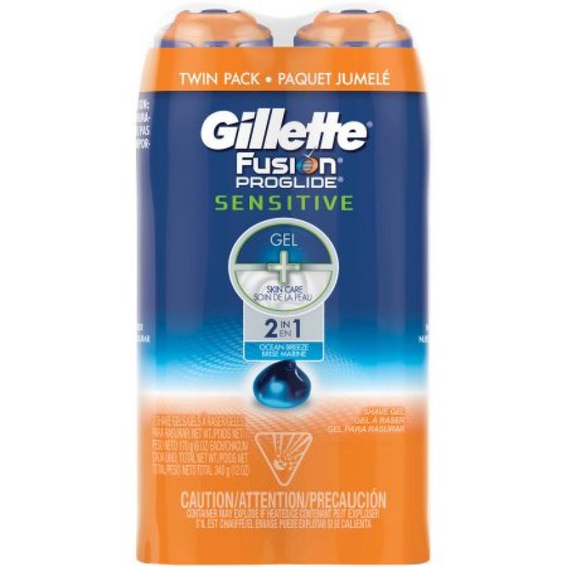 Gillette Fusion ProGlide Sensitive Ocean Breeze Shave Gel Twin Pack, 6 oz, (Pack of 2)