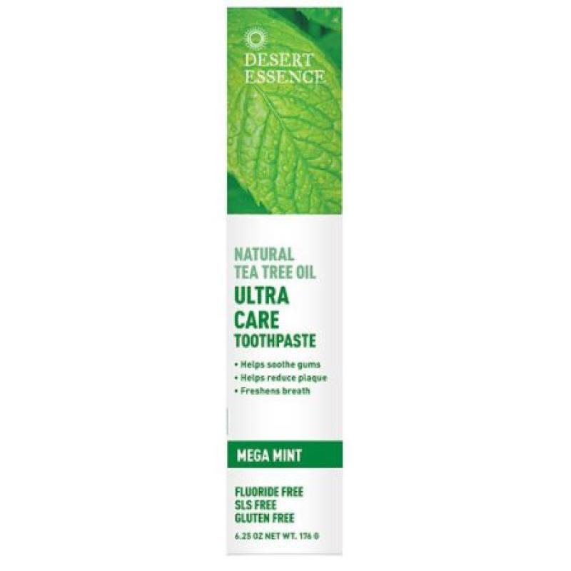 Desert Essence Natural Tee Tree Oil Fluoride-Free Toothpaste, Mega Mint, 6.25 Oz
