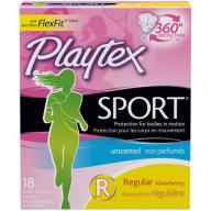 Playtex Sport Tampons Unscented Regular Absorbency - 18 Count