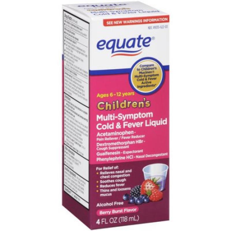 Equate Children&#039;s Multi-Symptom Cold & Fever Berry Burst Flavor Liquid, 4 fl oz