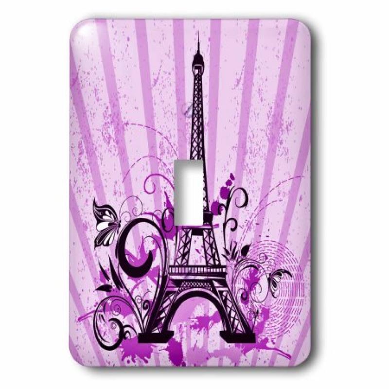 3dRose Purple Eiffel Tower with Flourishes and Butterflies, Single Toggle Switch