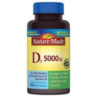 Nature Made Vitamin D3 Dietary Supplement Softgels, 5000 I.U., 100 count
