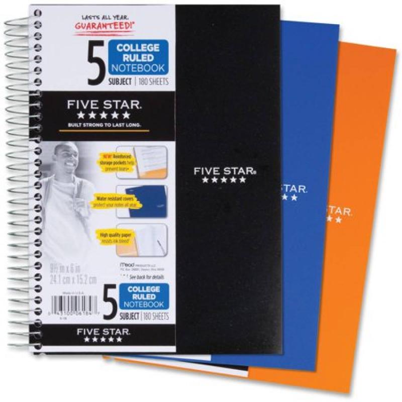 Mead Five Star 5-Subject College-Ruled Notebook, Assorted Colors