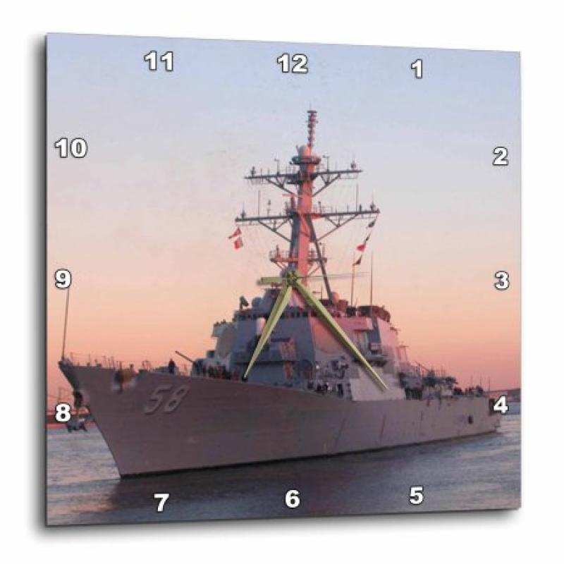 3dRose Navy Ship At Sunset, Wall Clock, 15 by 15-inch