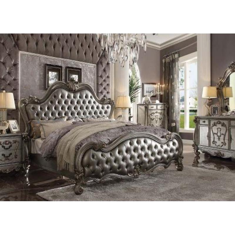 Acme Versailles 4pc Upholstered Bedroom Set in Antique Platinum