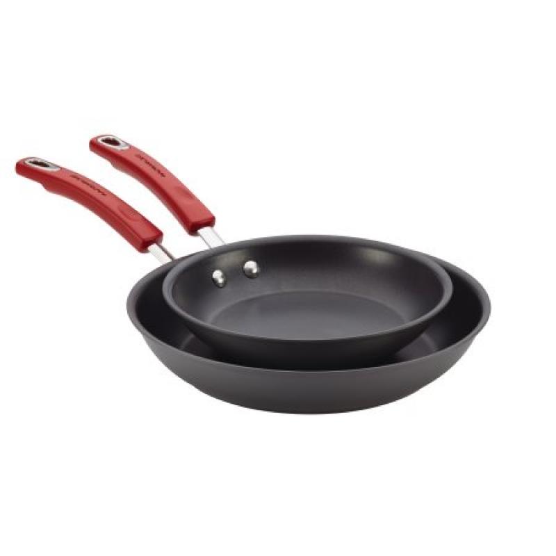 Rachael Ray Hard-Anodized Nonstick 9-1/4-Inch and 11-1/2-Inch Skillets, Gray with Red Handles