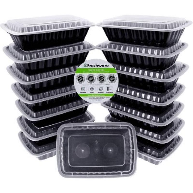 Freshware 15-Pack 1-Compartment Lunch Bento Box Reusable and Microwavable Food Container with Lids, YH-8088