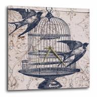3dRose Vintage Birds with Bird Cage Steampunk Art, Wall Clock, 15 by 15-inch