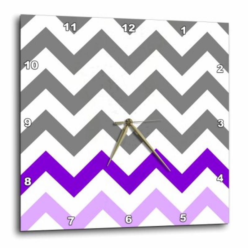3dRose Charcoal grey chevron with purple zig zag accent - gray zigzag pattern, Wall Clock, 10 by 10-inch