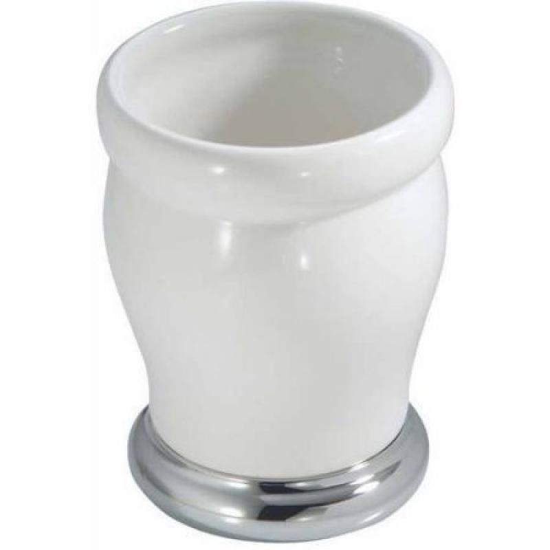 InterDesign Lora Tumbler Cup for Bathroom Vanity Countertops, White/Chrome