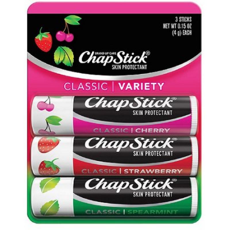 Chapstick Classic Cherry/Strawberry/Spearmint Skin Protectant/Sunscreen SPF 4, 4g, 3ct