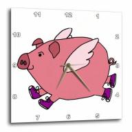 3dRose Funny Flying Pig in Purple Sneakers, Wall Clock, 13 by 13-inch