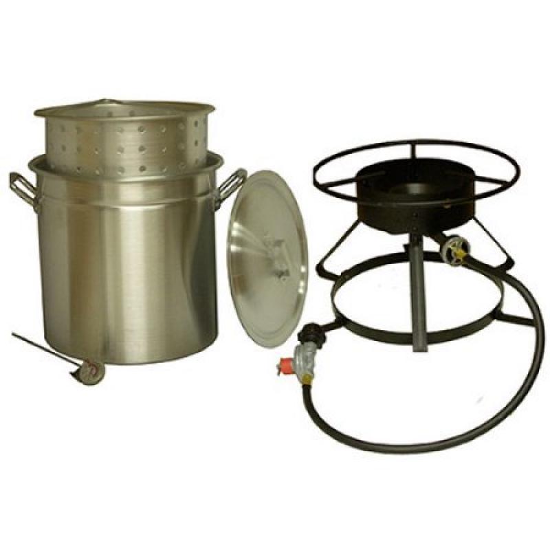 King Kooker 50-Quart Aluminum Ridge Pot with Steamer Basket and Propane Outdoor Cooker Package