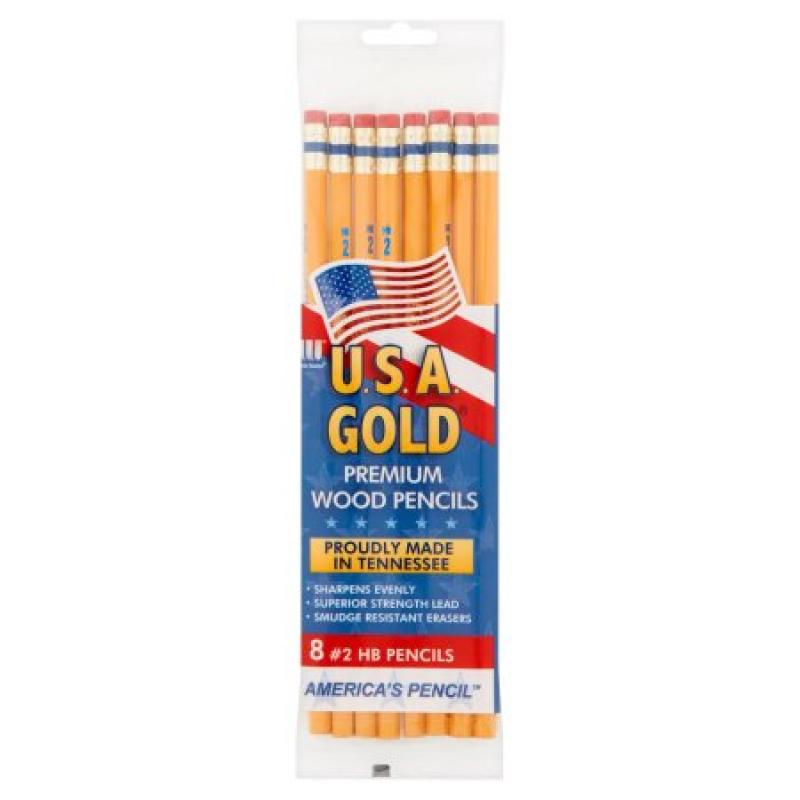 Write Dudes U.S.A. Gold #2 HB Premium Wood Pencils, 8 count